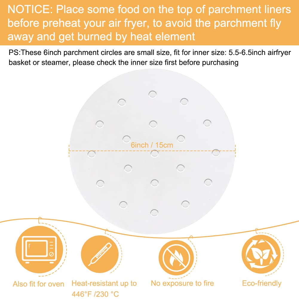 Air Fryer Parchment Paper, Set Of 200, 6 Inch Round Air Fryer Liners/Air Fryer Perforated Parchment Paper For Air Fryer, Steamin